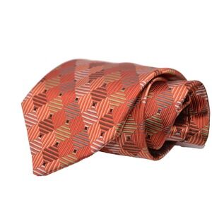 Renzo Hand Made Tie Silk Orange Geometric